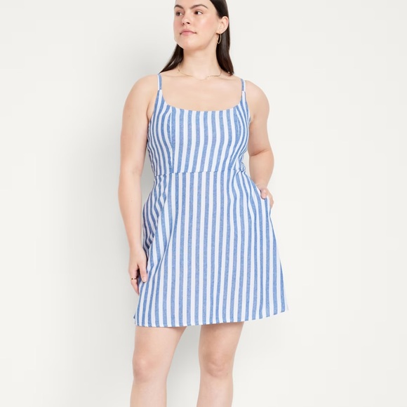 NWT OLD NAVY Sleeveless Linen-Blend Mini Dress Color: Blue Stripe - Picture 4 of 8